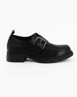 MISS GLOBO - Scarpa nera con suola track e cinturino con fibbia frontale