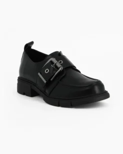 MISS GLOBO - Scarpa nera con suola track e cinturino con fibbia frontale