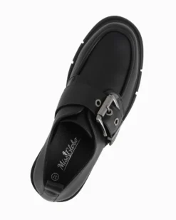 MISS GLOBO - Scarpa nera con suola track e cinturino con fibbia frontale