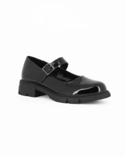 MISS GLOBO - Scarpa nera in vernice con cinturino frontale, tacco 3,5CM