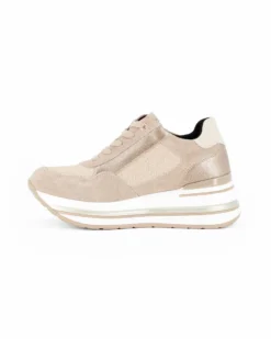 MISS GLOBO - Scarpa sneakers beige scamosciata in VERA PELLE con zeppa, lacci e zip laterale