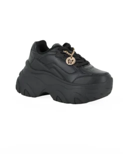 MISS GLOBO - Scarpa sneakers nera da donna con lacci e cuore in strass