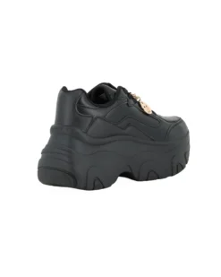 MISS GLOBO - Scarpa sneakers nera da donna con lacci e cuore in strass