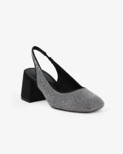 MISS GLOBO - Slingback nera con strass, punta tonda e sottopiede in memory foam TACCO 6,5