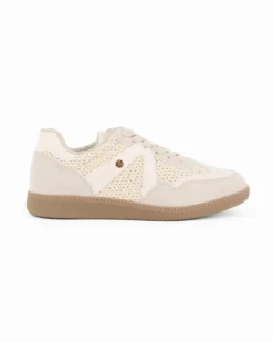 MISS GLOBO - Sneakers beige con lacci e inserti intrecciati effetto paglia