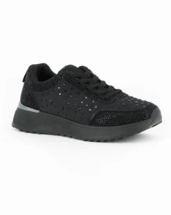MISS GLOBO - Sneakers nera con lacci e strass