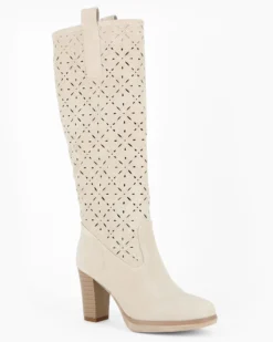 MISS GLOBO - Stivale beige traforato con zip laterale, tacco 8CM