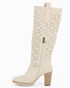 MISS GLOBO - Stivale beige traforato con zip laterale, tacco 8CM