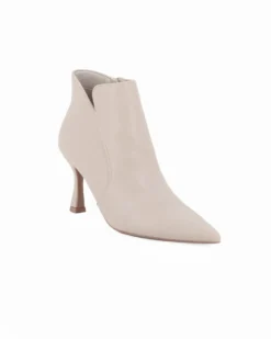 MISS GLOBO - Tronchetto beige a punta con zip laterale, tacco 8CM