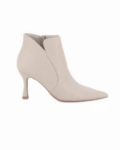 MISS GLOBO - Tronchetto beige a punta con zip laterale, tacco 8CM