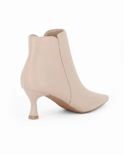 MISS GLOBO - Tronchetto beige a punta con zip laterale, tacco 6CM