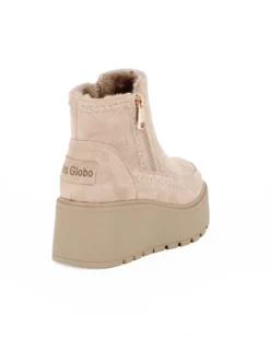 MISS GLOBO - Tronchetto beige scamosciato con pelliccia interna e zip laterale, tacco 6CM