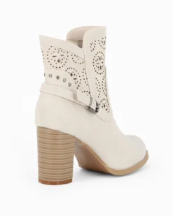 MISS GLOBO - Tronchetto beige traforato con zip laterale, tacco 7,5CM