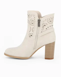 MISS GLOBO - Tronchetto beige traforato con zip laterale, tacco 7,5CM