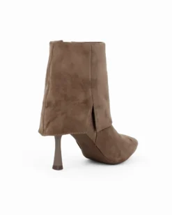 MISS GLOBO - Tronchetto khaki scamosciato a punta con risvolto e zip laterale, tacco 8CM