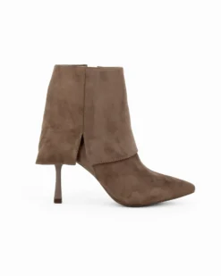 MISS GLOBO - Tronchetto khaki scamosciato a punta con risvolto e zip laterale, tacco 8CM
