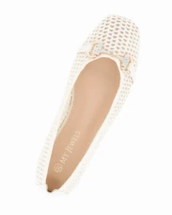 MY JEWELS - Ballerina avorio intrecciata con morsetto in strass