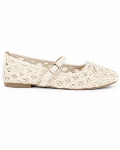 MY JEWELS - Ballerina crema intrecciata con fiocco e cinturino frontale