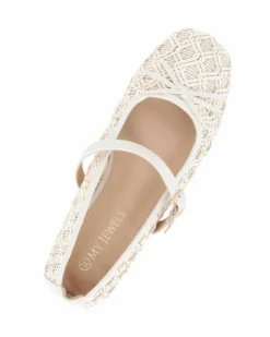 MY JEWELS - Ballerina crema intrecciata con fiocco e cinturino frontale