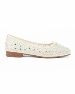 MY JEWELS - Ballerina panna traforata con fiocco e strass