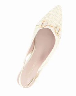 MY JEWELS - Ballerina slingback beige intrecciata a punta con morsetto in strass
