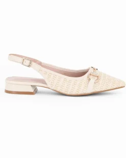 MY JEWELS - Ballerina slingback beige intrecciata a punta con morsetto in strass