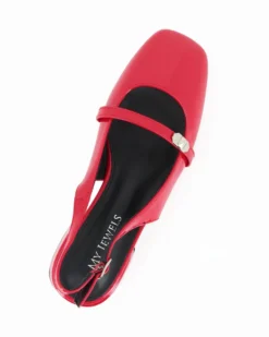 MY JEWELS - Ballerina slingback rossa in vernice con punta quadrata e cinturino frontale, tacco 3,5CM