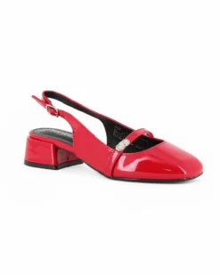MY JEWELS - Ballerina slingback rossa in vernice con punta quadrata e cinturino frontale, tacco 3,5CM