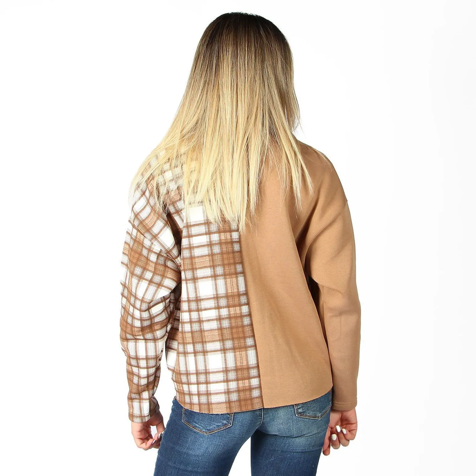 MY JEWELS - CAMICIA SCOZZESE BEIGE CON ZIP E TASCHE