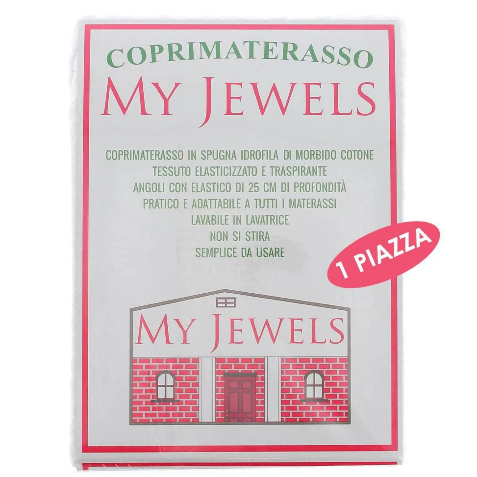 MY JEWELS - Coprimaterasso UNA PIAZZA in spugna idrofila di morbido cotone, cm 90x200