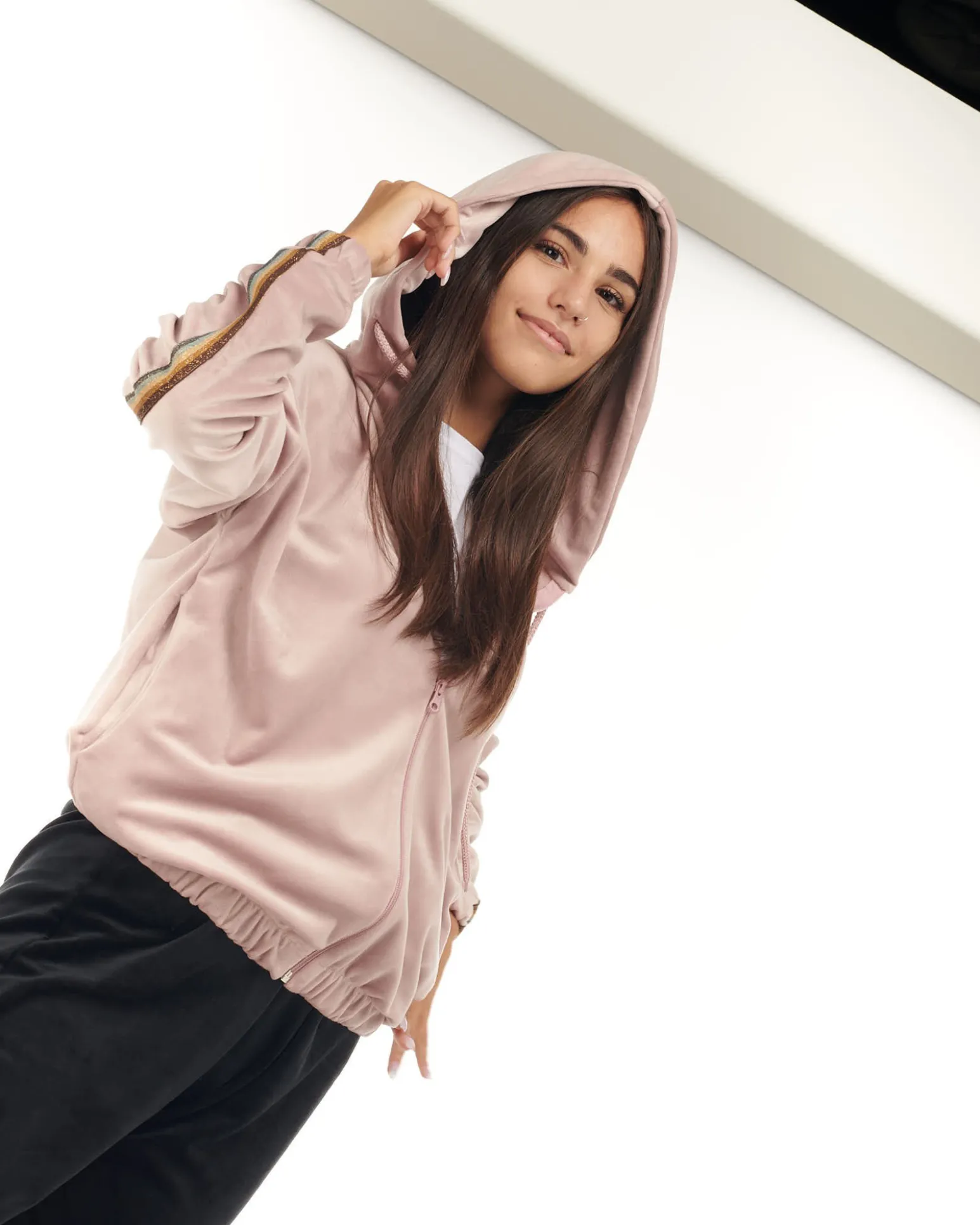 MY JEWELS - DONNA FELPA CON ZIP E CAPPUCCIO BANDE