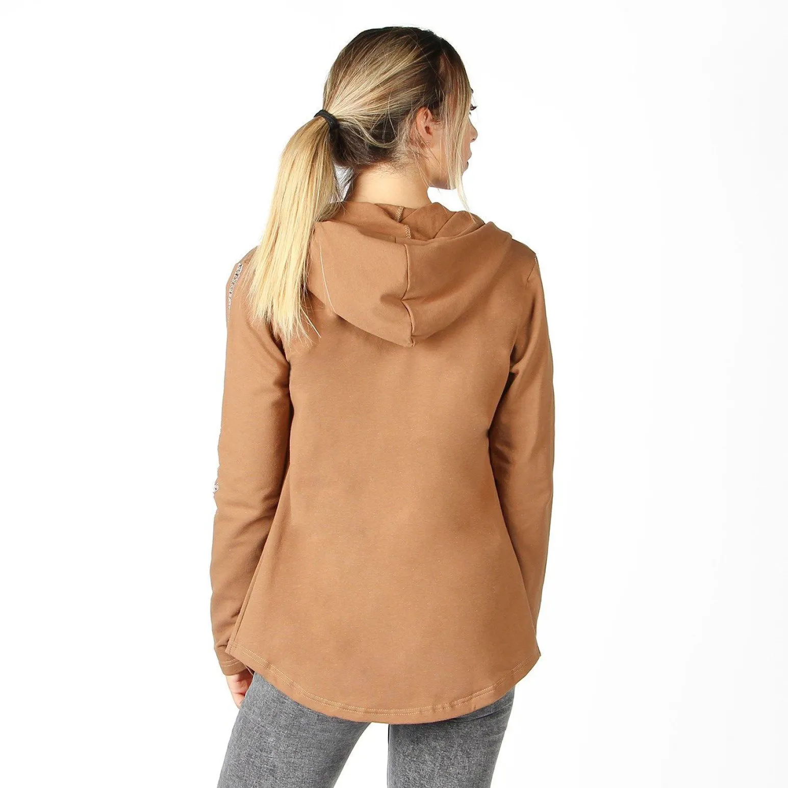 MY JEWELS - FELPA CAMEL CON ZIP E CAPPUCCIO