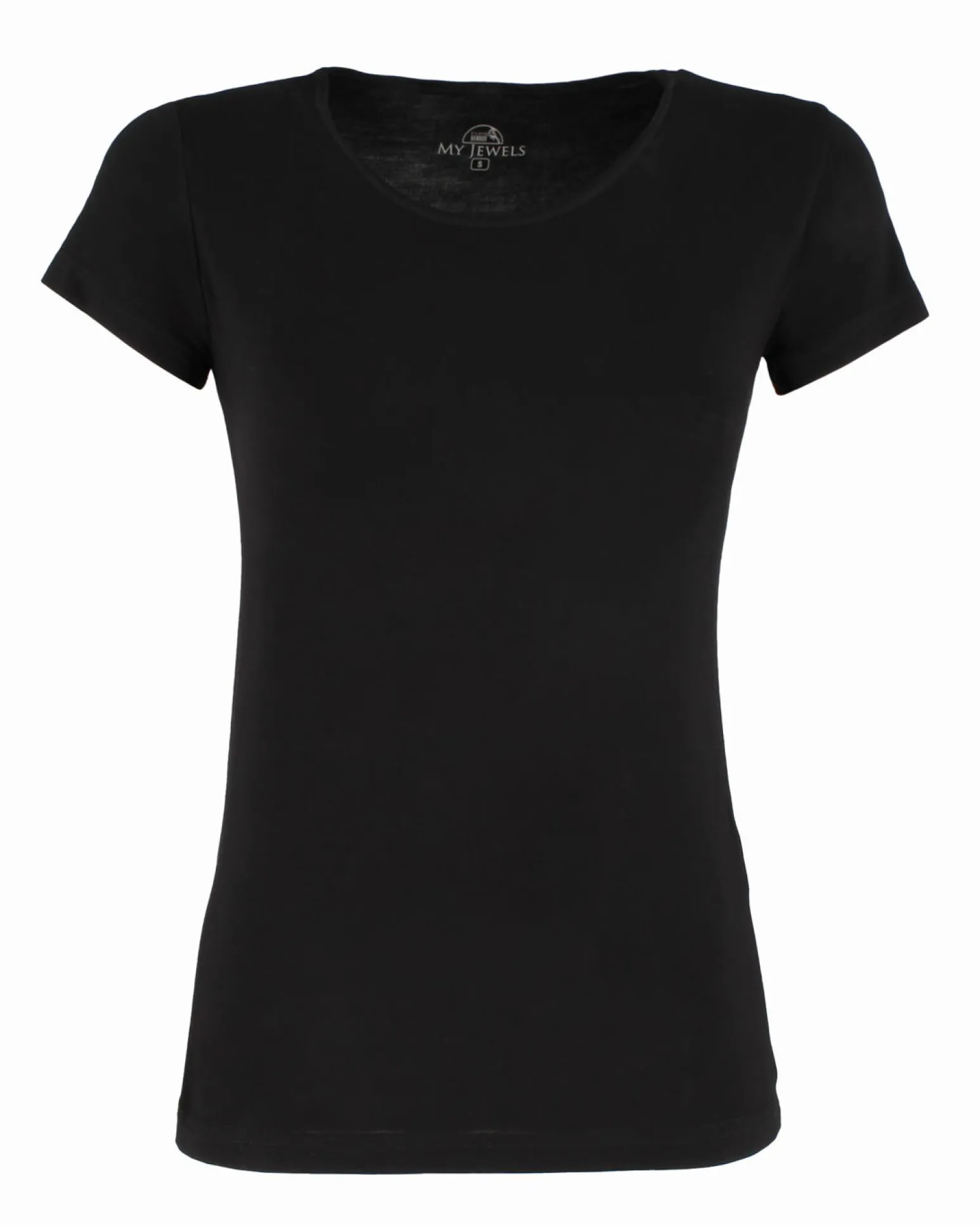 MY JEWELS - T-shirt girocollo nera in filato di bamboo