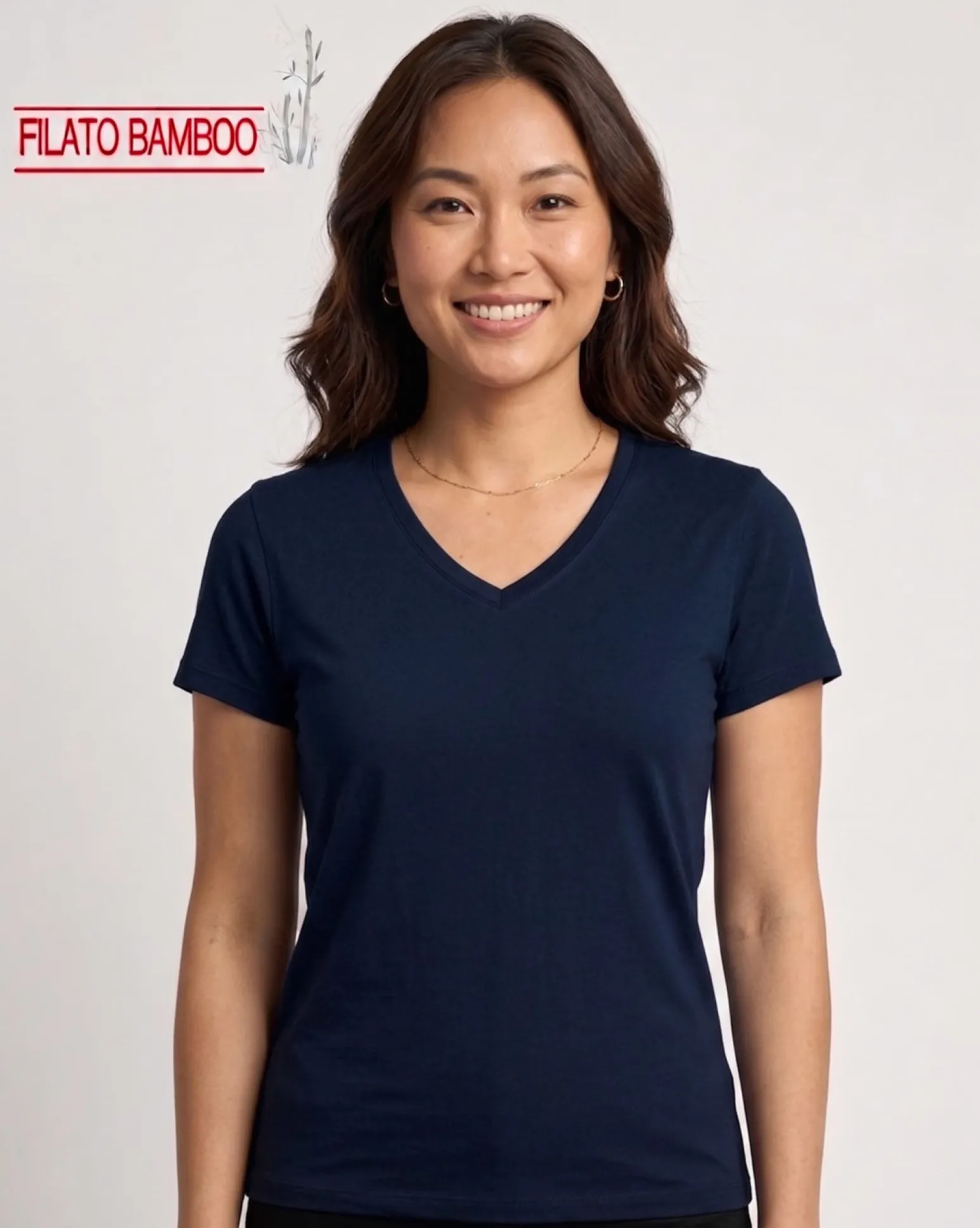 MY JEWELS - Tshirt mezza manica con scollo a V BAMBOO blu