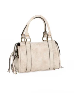 NARDINI - Bauletto due manici beige con taschino frontale, tracolla removibile