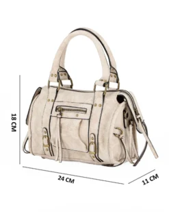 NARDINI - Bauletto due manici beige con taschino frontale, tracolla removibile