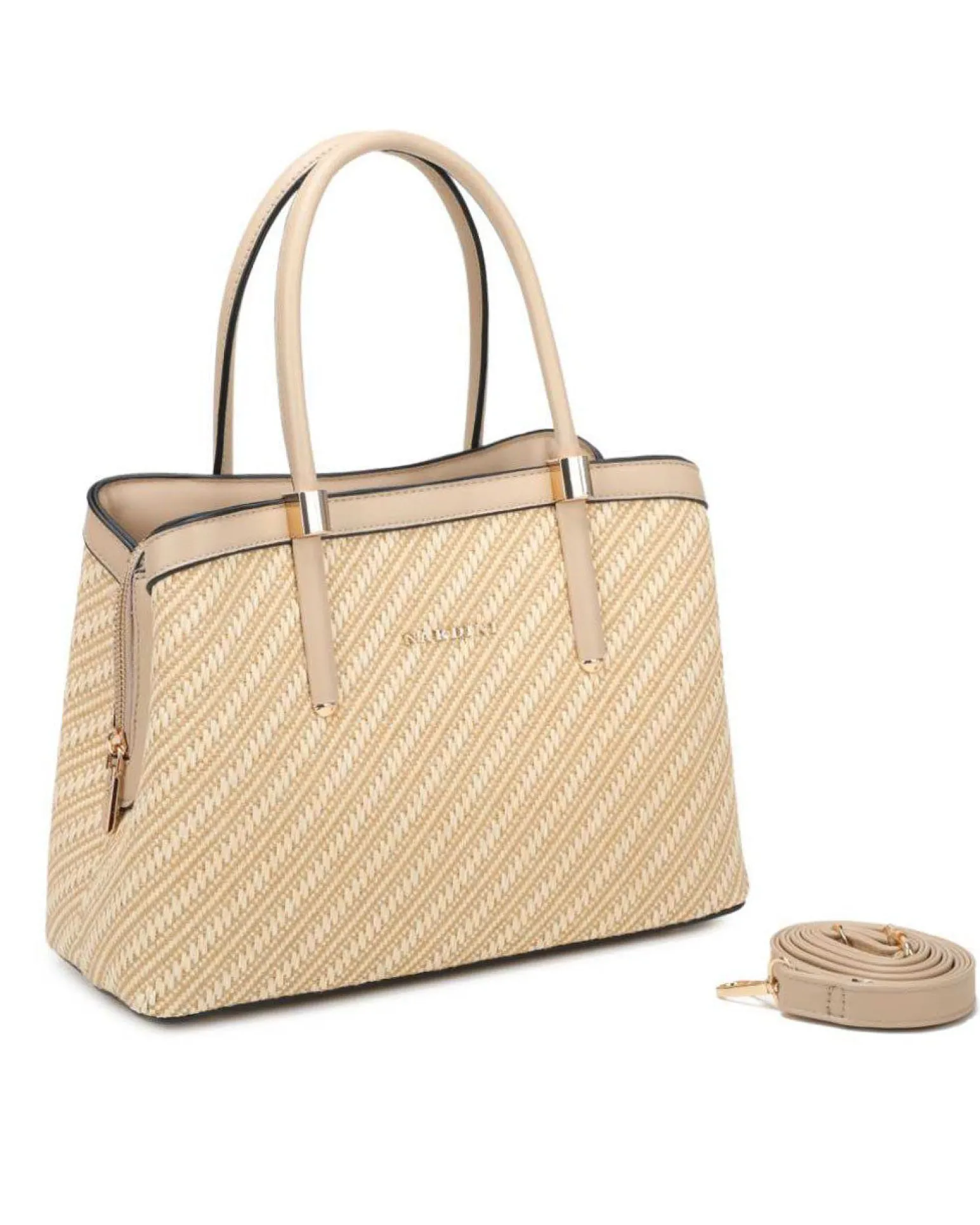 NARDINI - Borsa a mano beige con trama a intreccio, tracolla removibile