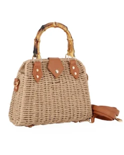 NARDINI - Borsa a mano khaki rigida in vimini intrecciato ,tracolla removibile