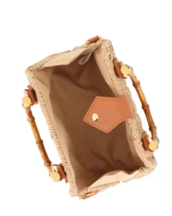 NARDINI - Borsa a mano khaki rigida in vimini intrecciato ,tracolla removibile