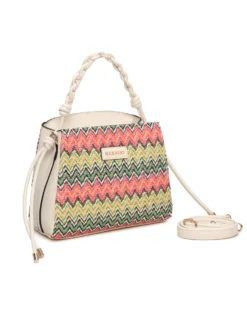 NARDINI - Borsa a mano multicolor effetto paglia con tre scomparti interni e manico intrecciato, tracolla removibile
