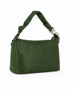 NARDINI - Borsa a mano verde con nodo in strass sul manico e tracolla removibile