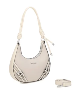 NARDINI - Borsa a spalla beige scamosciata con fibbie frontali, tracolla removibile