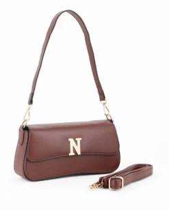NARDINI - Borsa a spalla marrone con patta e tracolla removibile