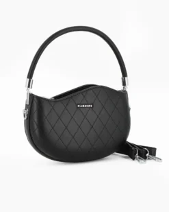 NARDINI - Borsa a spalla nera trapuntata con bordo ondulato e tracolla removibile