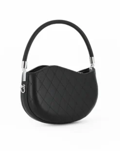 NARDINI - Borsa a spalla nera trapuntata con bordo ondulato e tracolla removibile