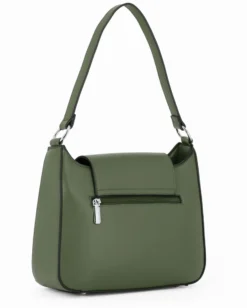 NARDINI - Borsa a spalla verde con tasca posteriore e pattina con dettaglio lucchetto, tracolla removibile