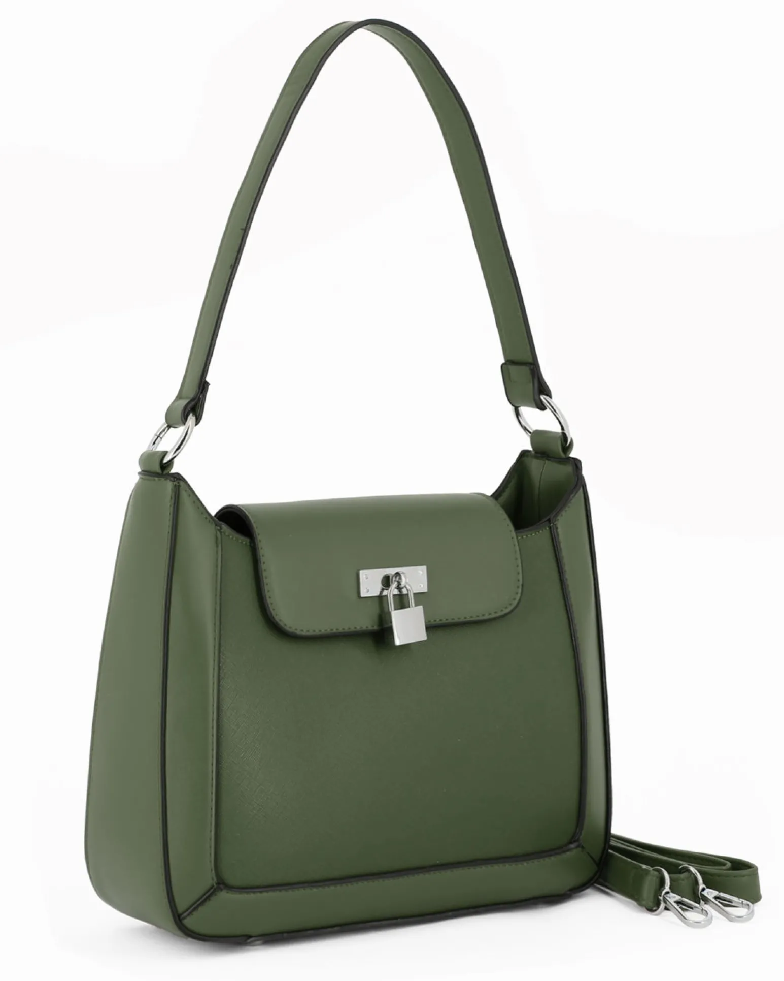 NARDINI - Borsa a spalla verde con tasca posteriore e pattina con dettaglio lucchetto, tracolla removibile
