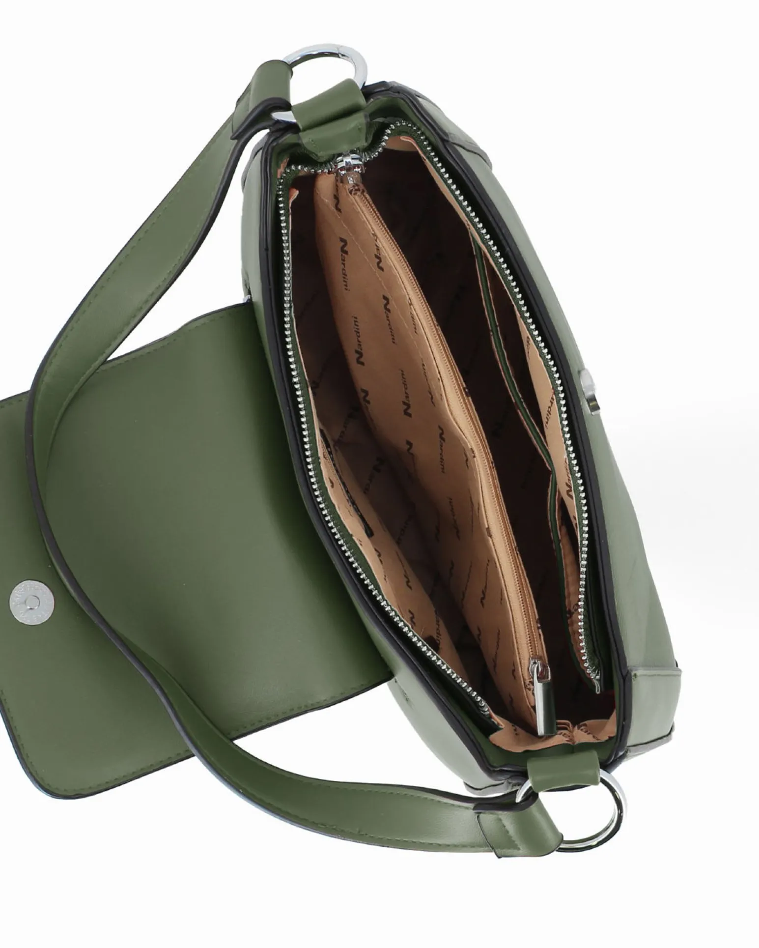 NARDINI - Borsa a spalla verde con tasca posteriore e pattina con dettaglio lucchetto, tracolla removibile