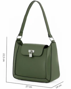 NARDINI - Borsa a spalla verde con tasca posteriore e pattina con dettaglio lucchetto, tracolla removibile