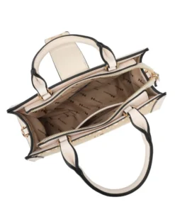 NARDINI - Borsa due manici beige con parte frontale in paglia e mini pattina, tracolla removibile